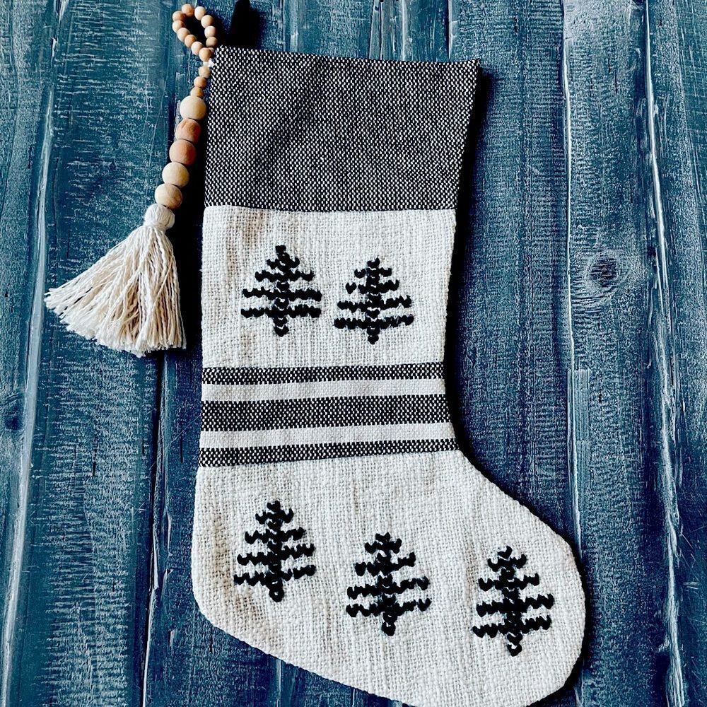Boho Modern Neutral Christmas Holiday Stocking